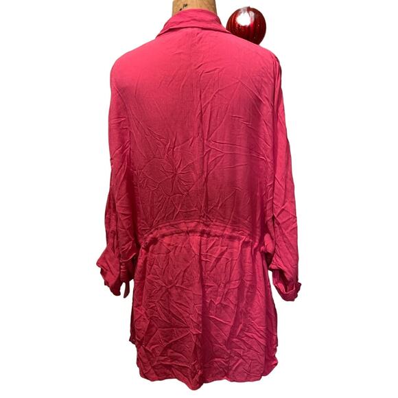 Elan Oversized 3/4 Sleeves Drawstring Tie Side Blouson Mini Dress Pink Size M - Picture 2 of 9